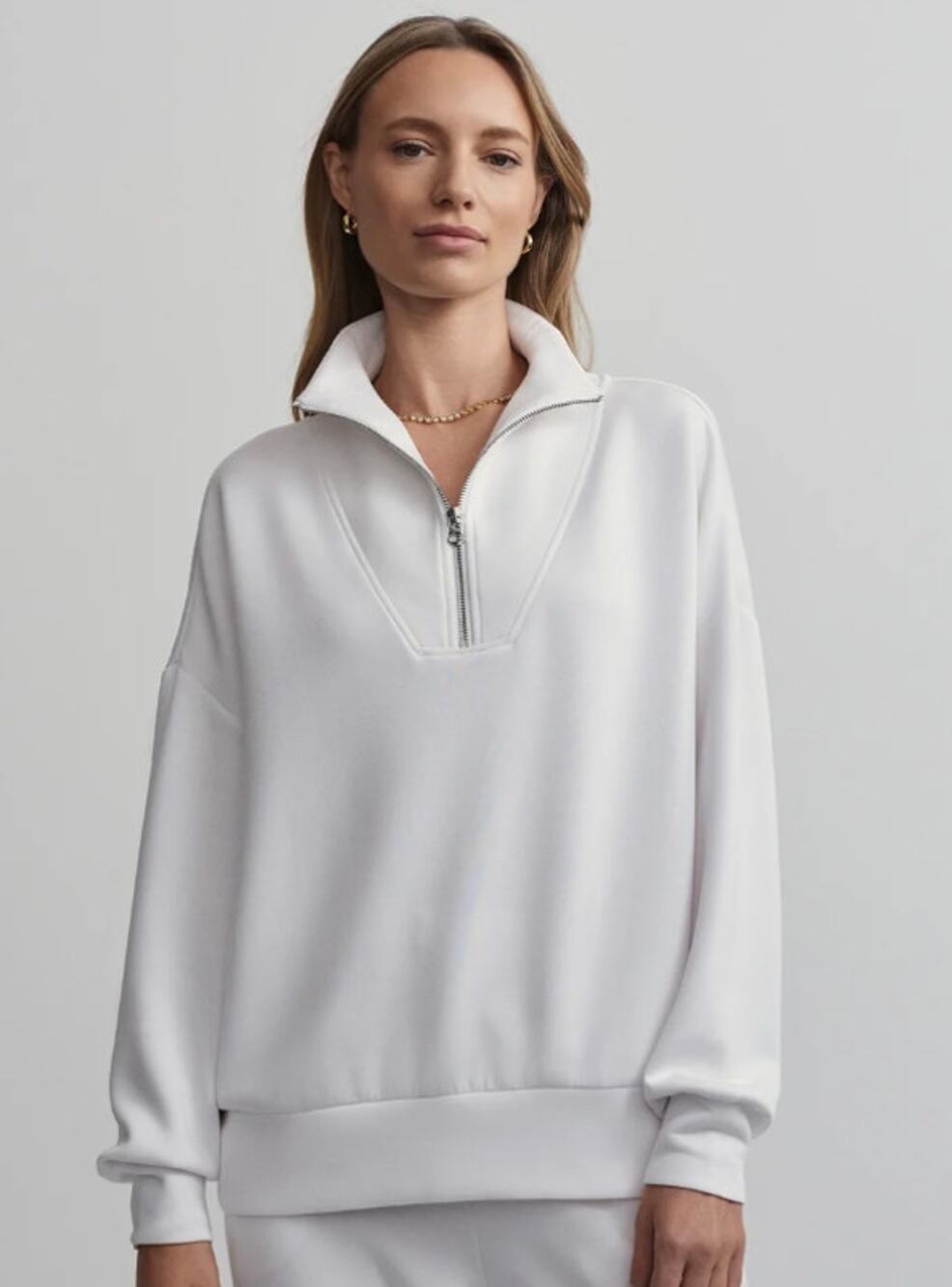 Varley Hawley Half Zip Pullover Sweatshirt White Oversized DoubleSoft Women's S